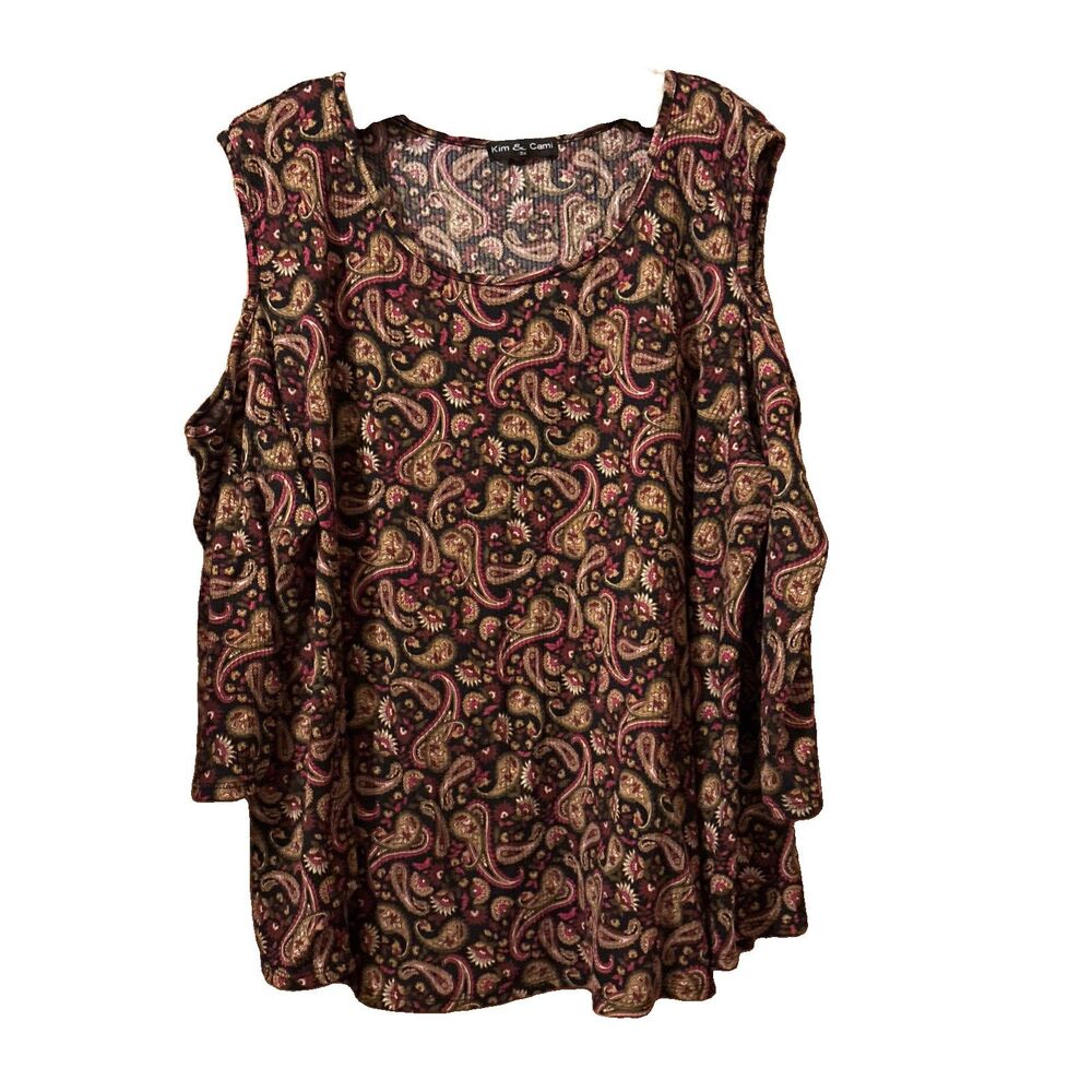 Women’s Kim & Cami Multicolor Paisley Cold Shoulder Sleeve Blouse Top Size 3X